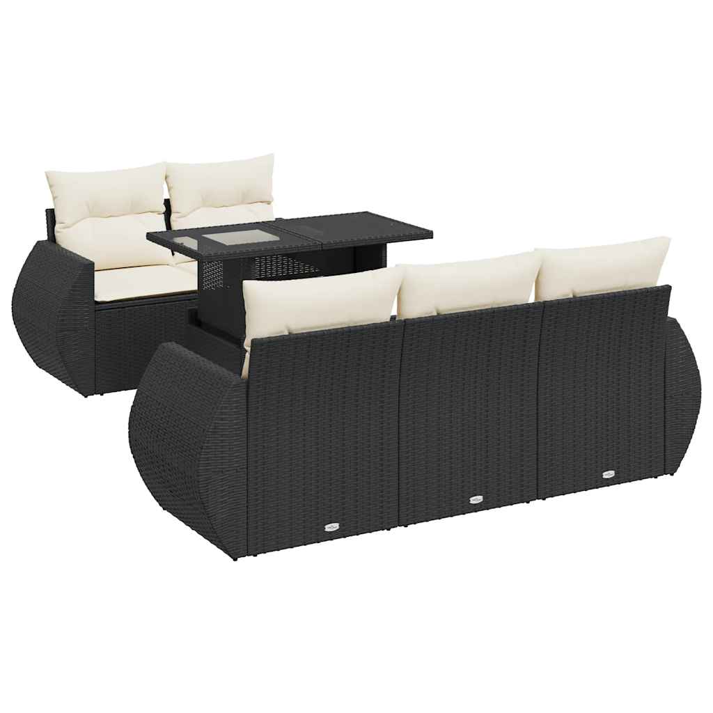 6-tlg. Garten-Sofagarnitur mit Kissen Schwarz Poly Rattan