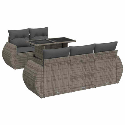 6-tlg. Garten-Sofagarnitur mit Kissen Grau Poly Rattan