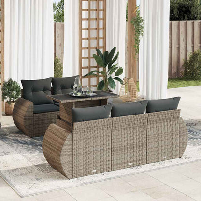 6-tlg. Garten-Sofagarnitur mit Kissen Grau Poly Rattan