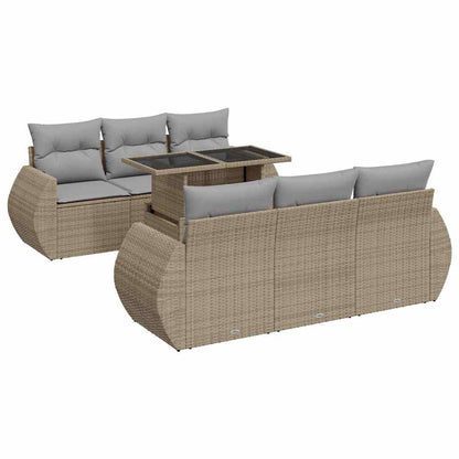 7-tlg. Garten-Sofagarnitur mit Kissen Beige Poly Rattan