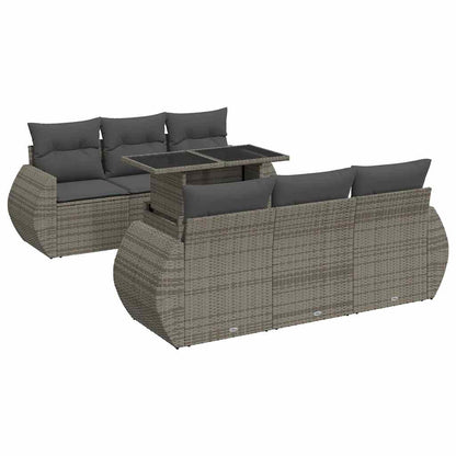 7-tlg. Garten-Sofagarnitur mit Kissen Grau Poly Rattan