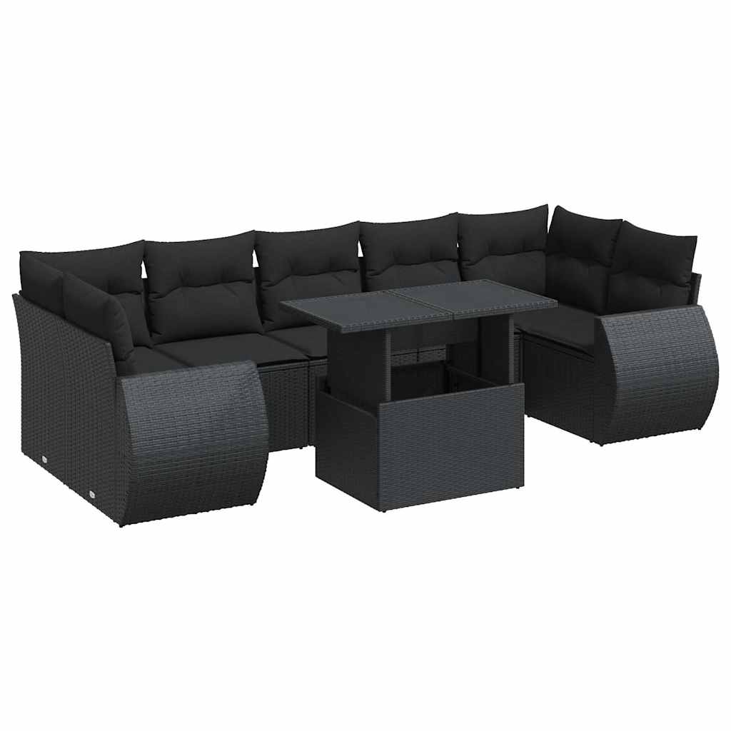 8-tlg. Garten-Sofagarnitur mit Kissen Schwarz Poly Rattan