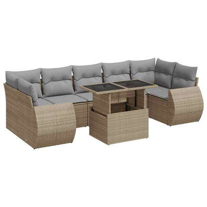 8-tlg. Garten-Sofagarnitur mit Kissen Beige Poly Rattan