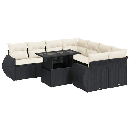 9-tlg. Garten-Sofagarnitur mit Kissen Schwarz Poly Rattan