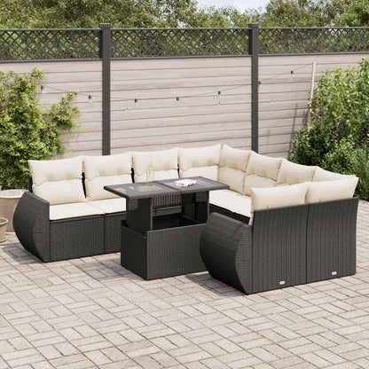 9-tlg. Garten-Sofagarnitur mit Kissen Schwarz Poly Rattan