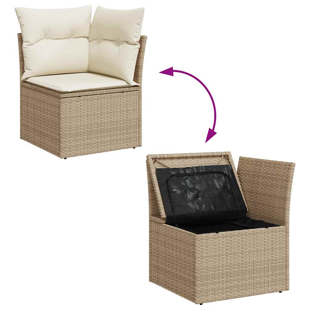 9-tlg. Garten-Sofagarnitur mit Kissen Beige Poly Rattan