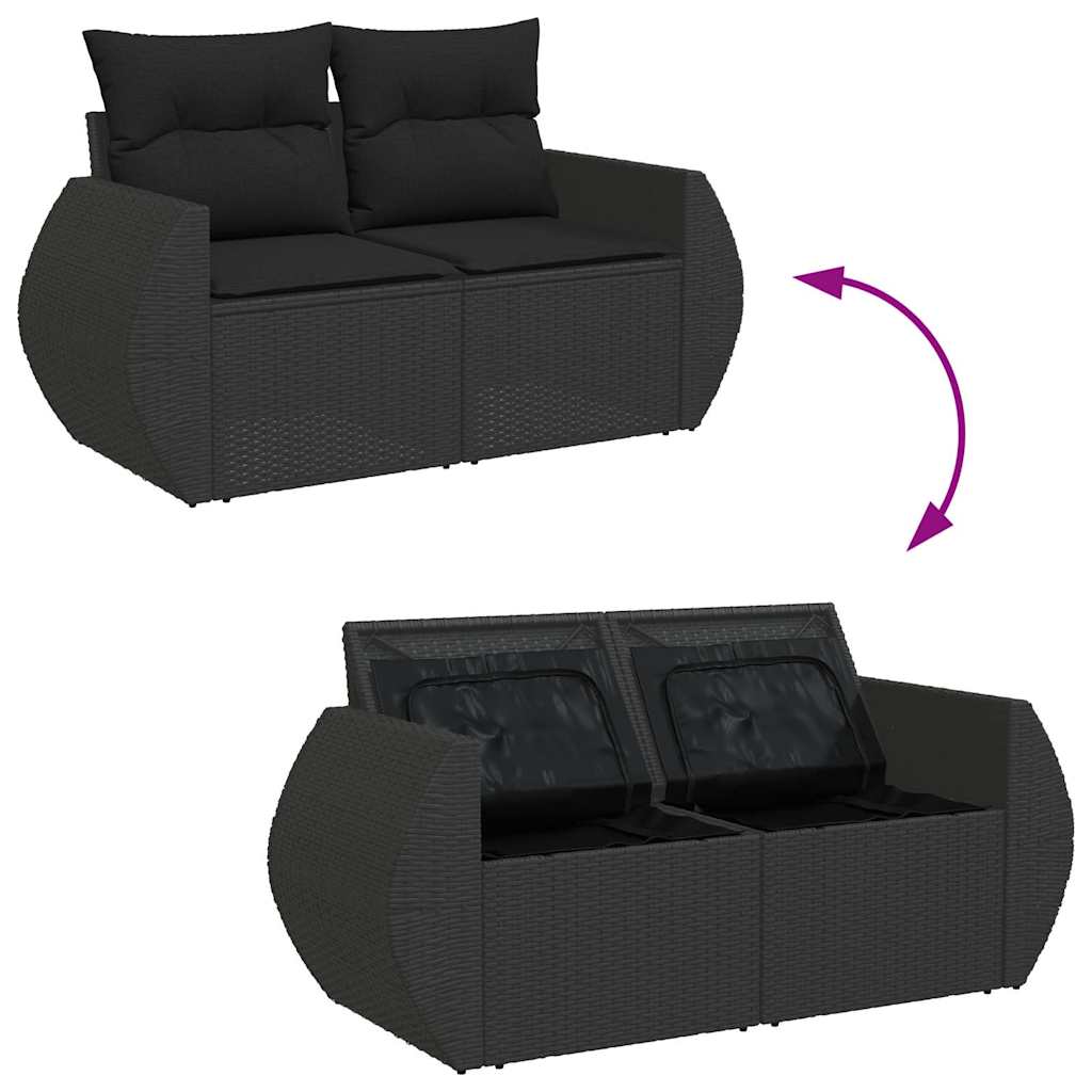 5-tlg. Garten-Sofagarnitur mit Kissen Schwarz Poly Rattan