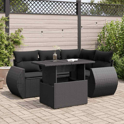 5-tlg. Garten-Sofagarnitur mit Kissen Schwarz Poly Rattan