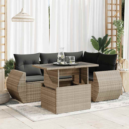 5-tlg. Garten-Sofagarnitur mit Kissen Grau Poly Rattan