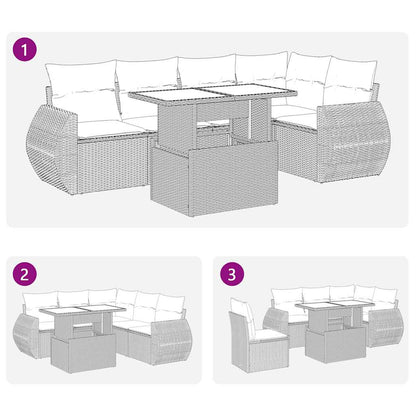 6-tlg. Garten-Sofagarnitur mit Kissen Schwarz Poly Rattan