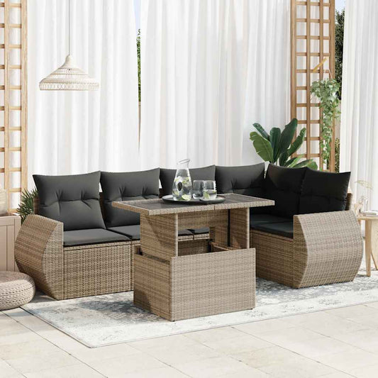 6-tlg. Garten-Sofagarnitur mit Kissen Grau Poly Rattan