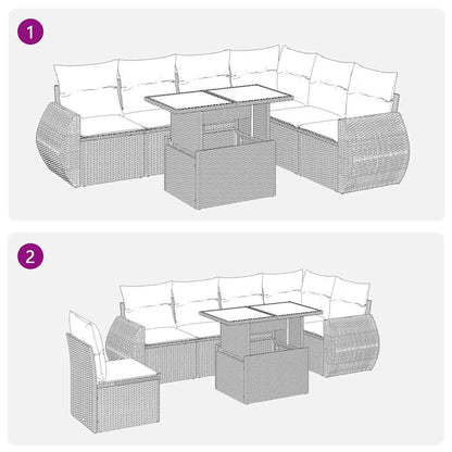 7-tlg. Garten-Sofagarnitur mit Kissen Hellgrau Poly Rattan