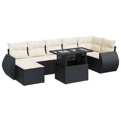 8-tlg. Garten-Sofagarnitur mit Kissen Schwarz Poly Rattan