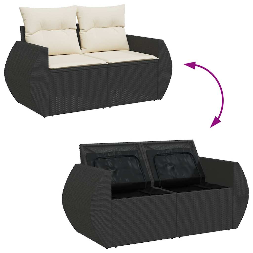 11-tlg. Garten-Sofagarnitur mit Kissen Schwarz Poly Rattan