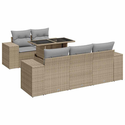 6-tlg. Garten-Sofagarnitur mit Kissen Beige Poly Rattan