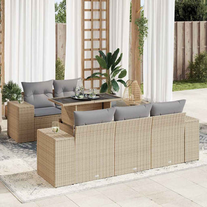 6-tlg. Garten-Sofagarnitur mit Kissen Beige Poly Rattan