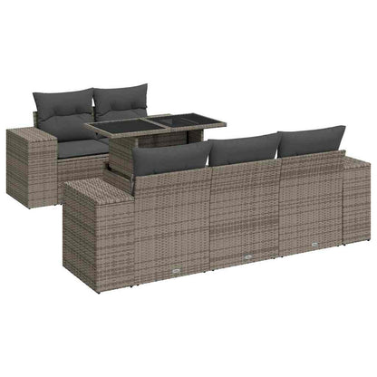 6-tlg. Garten-Sofagarnitur mit Kissen Grau Poly Rattan