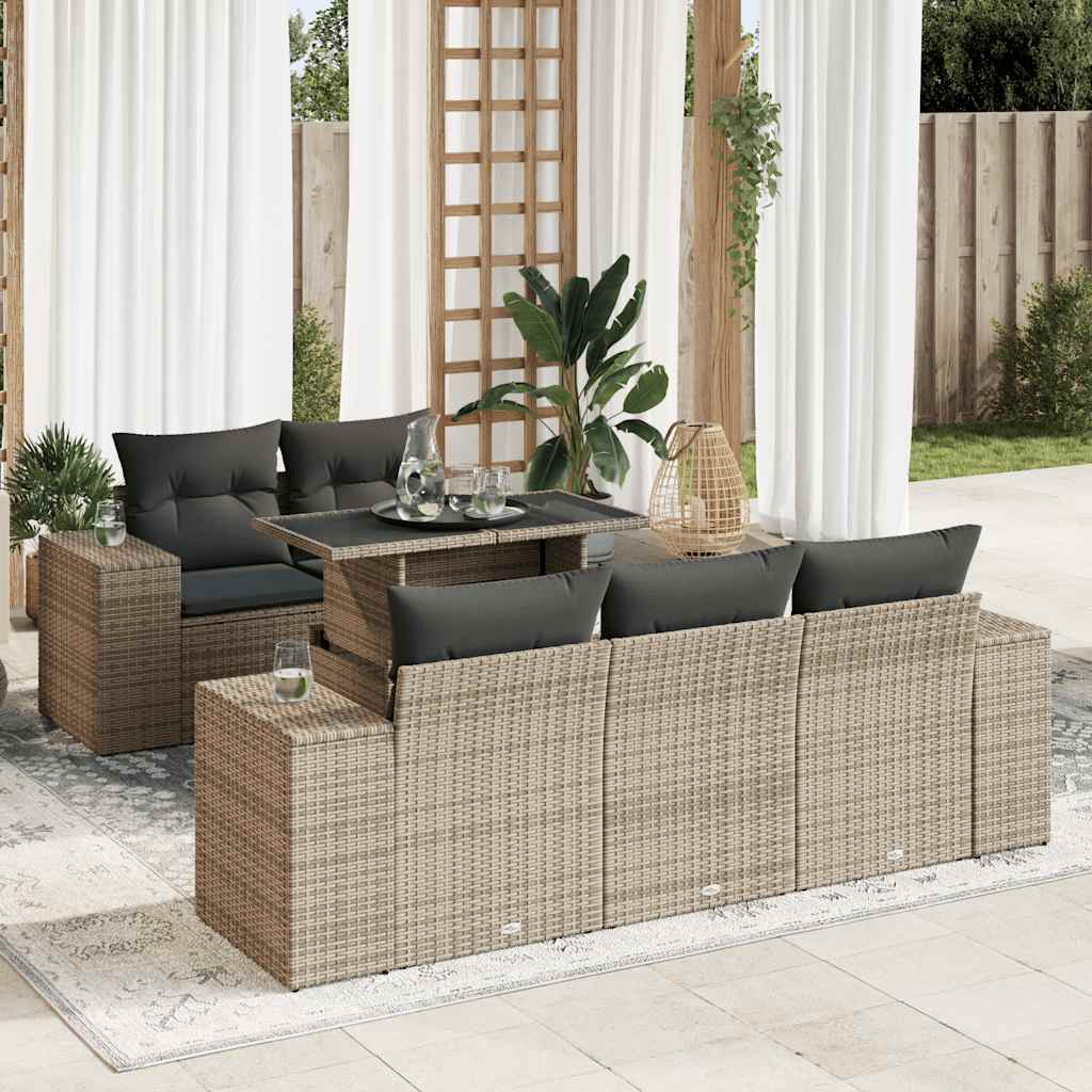 6-tlg. Garten-Sofagarnitur mit Kissen Grau Poly Rattan