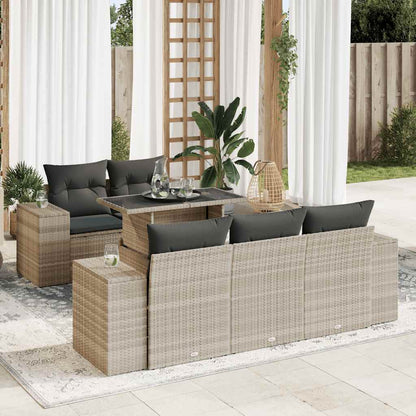 6-tlg. Garten-Sofagarnitur mit Kissen Hellgrau Poly Rattan