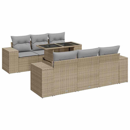 7-tlg. Garten-Sofagarnitur mit Kissen Beige Poly Rattan