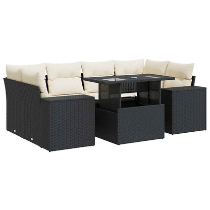 7-tlg. Garten-Sofagarnitur mit Kissen Schwarz Poly Rattan