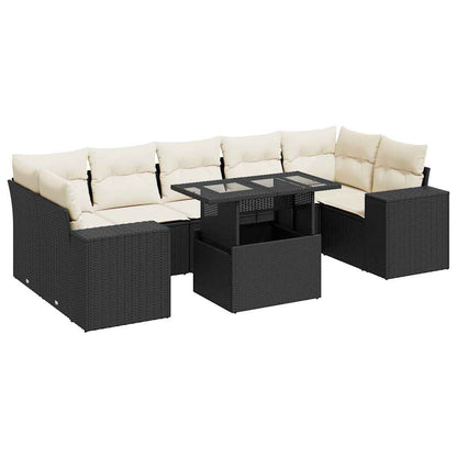 8-tlg. Garten-Sofagarnitur mit Kissen Schwarz Poly Rattan