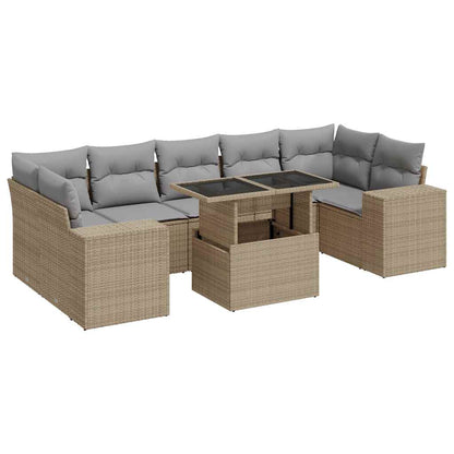 8-tlg. Garten-Sofagarnitur mit Kissen Beige Poly Rattan