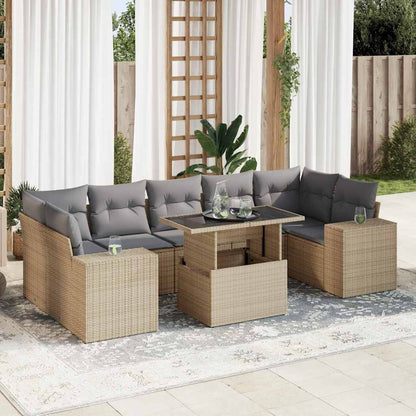 8-tlg. Garten-Sofagarnitur mit Kissen Beige Poly Rattan