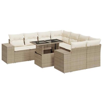 9-tlg. Garten-Sofagarnitur mit Kissen Beige Poly Rattan