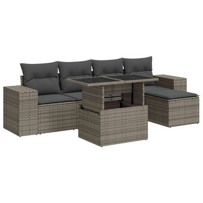 6-tlg. Garten-Sofagarnitur mit Kissen Grau Poly Rattan