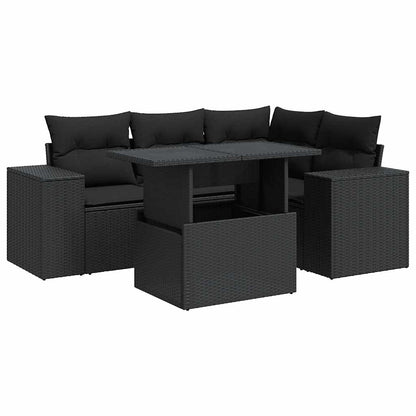 5-tlg. Garten-Sofagarnitur mit Kissen Schwarz Poly Rattan