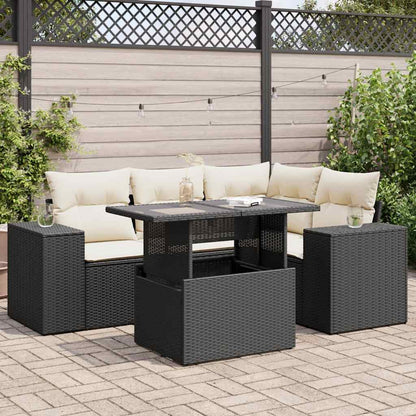 5-tlg. Garten-Sofagarnitur mit Kissen Schwarz Poly Rattan