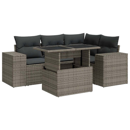 5-tlg. Garten-Sofagarnitur mit Kissen Grau Poly Rattan