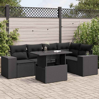 6-tlg. Garten-Sofagarnitur mit Kissen Schwarz Poly Rattan