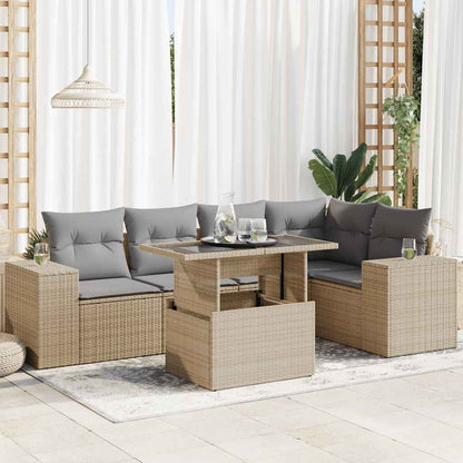 6-tlg. Garten-Sofagarnitur mit Kissen Beige Poly Rattan