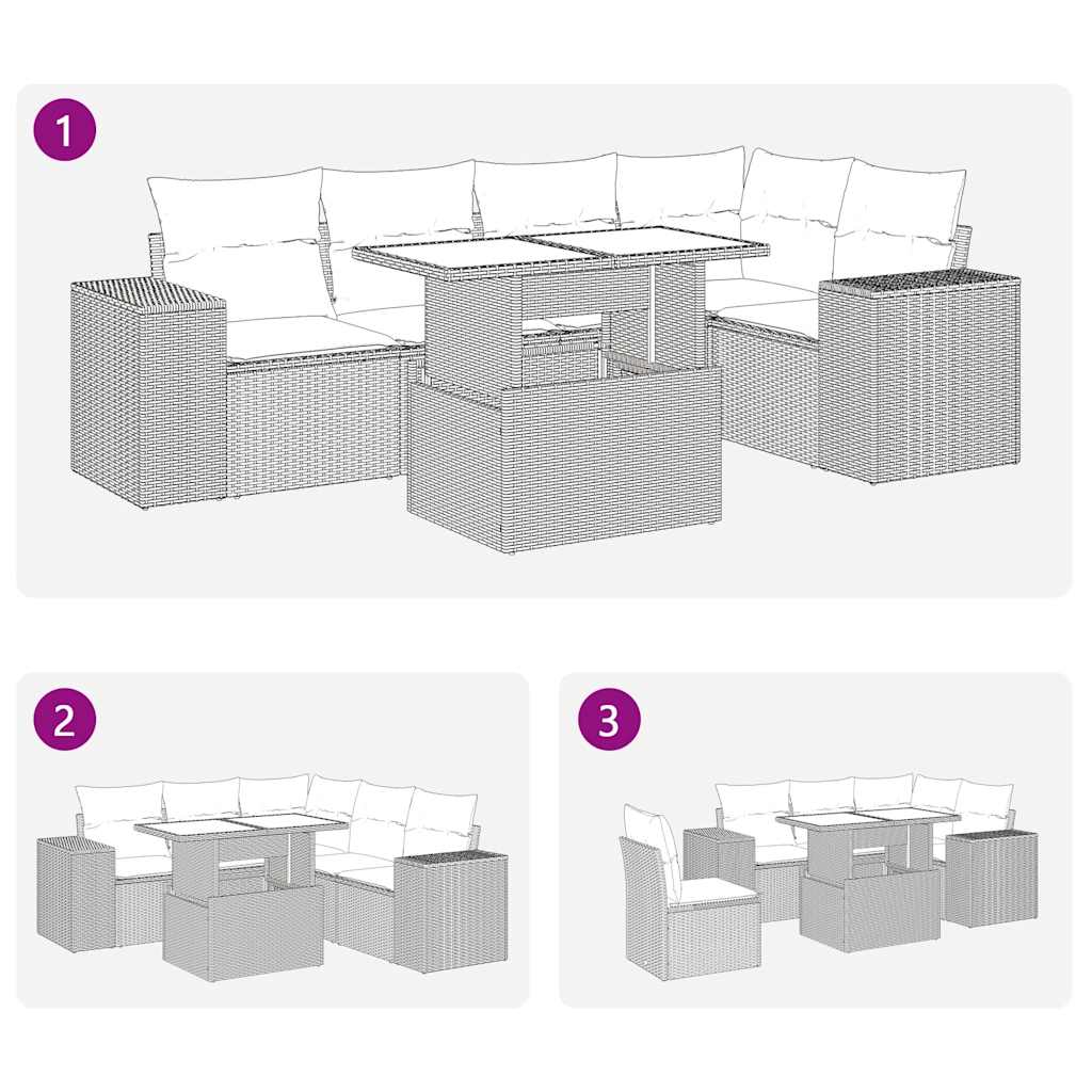 6-tlg. Garten-Sofagarnitur mit Kissen Grau Poly Rattan