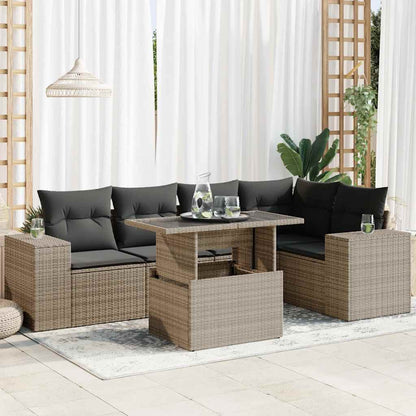 6-tlg. Garten-Sofagarnitur mit Kissen Grau Poly Rattan