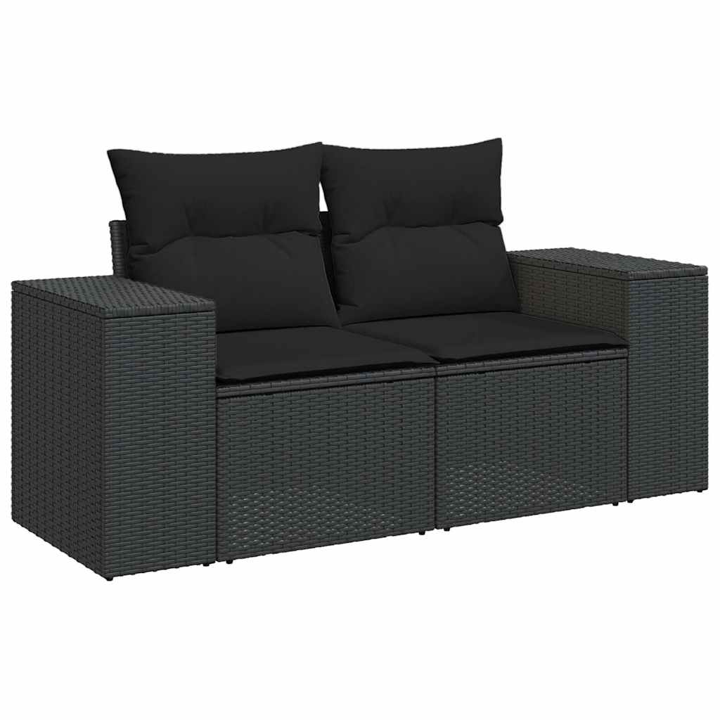 7-tlg. Garten-Sofagarnitur mit Kissen Schwarz Poly Rattan