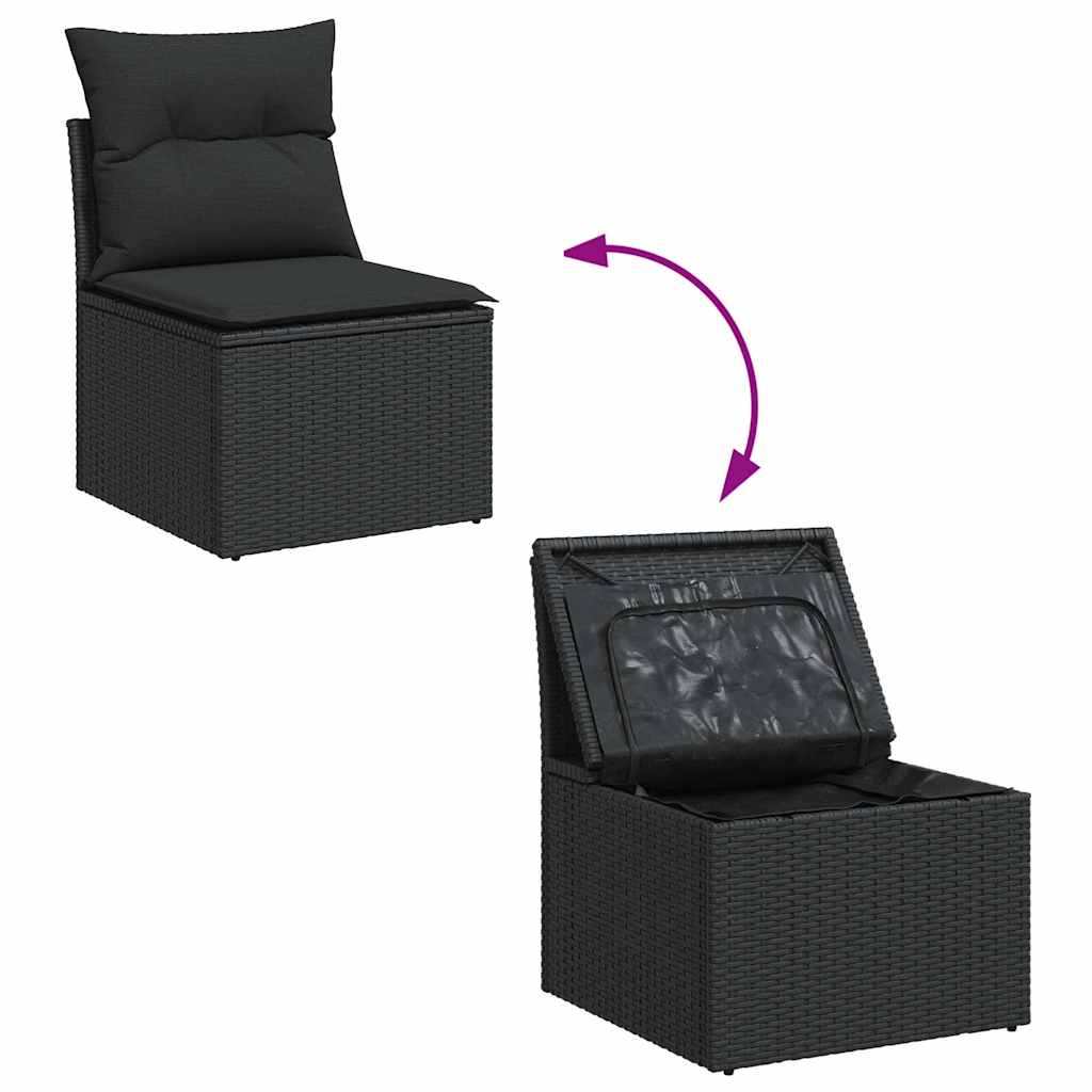 9-tlg. Garten-Sofagarnitur mit Kissen Schwarz Poly Rattan