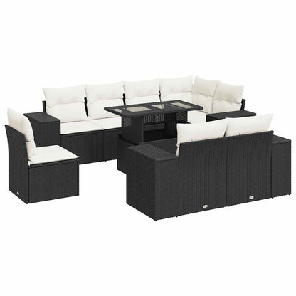 9-tlg. Garten-Sofagarnitur mit Kissen Schwarz Poly Rattan