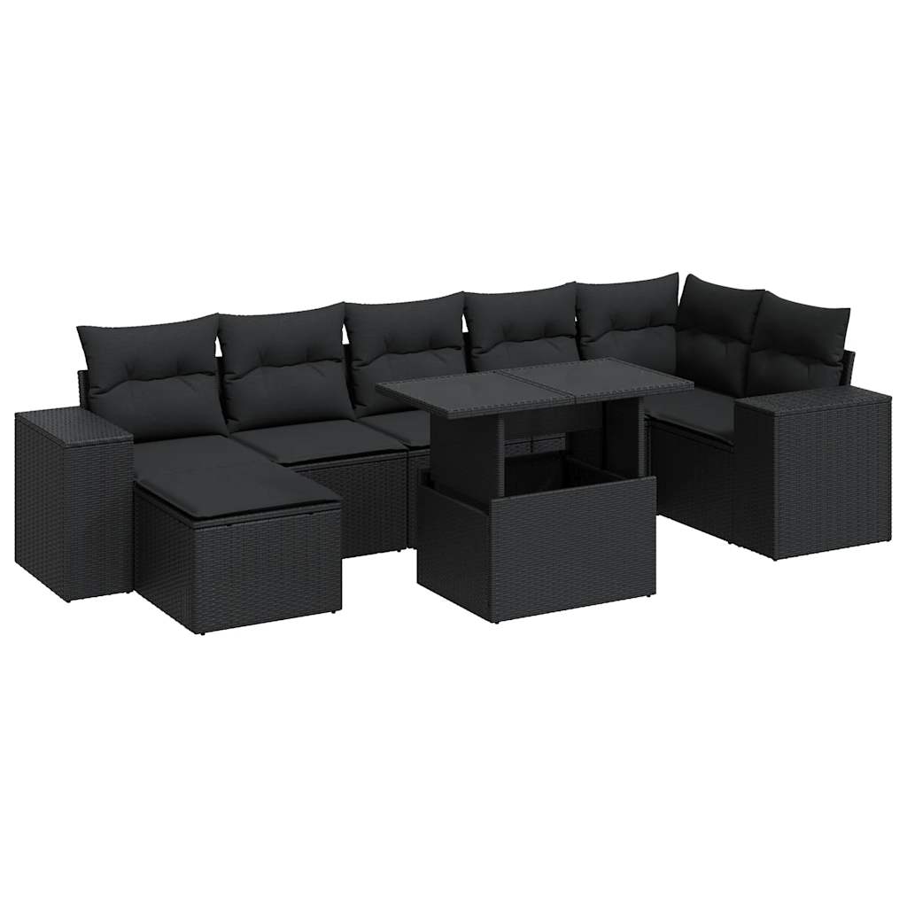 8-tlg. Garten-Sofagarnitur mit Kissen Schwarz Poly Rattan