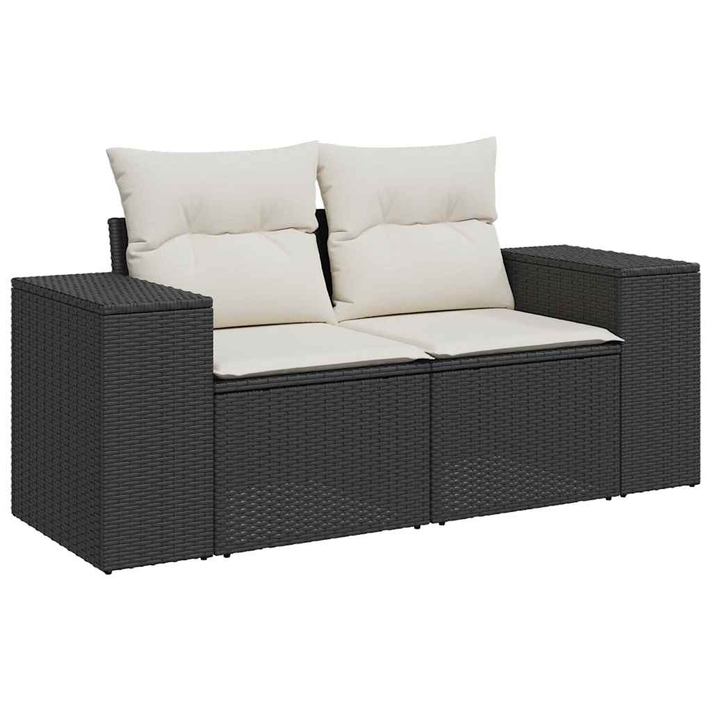 8-tlg. Garten-Sofagarnitur mit Kissen Schwarz Poly Rattan