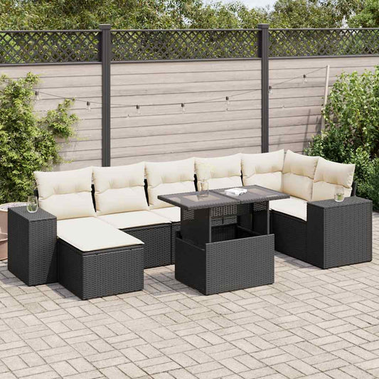 8-tlg. Garten-Sofagarnitur mit Kissen Schwarz Poly Rattan