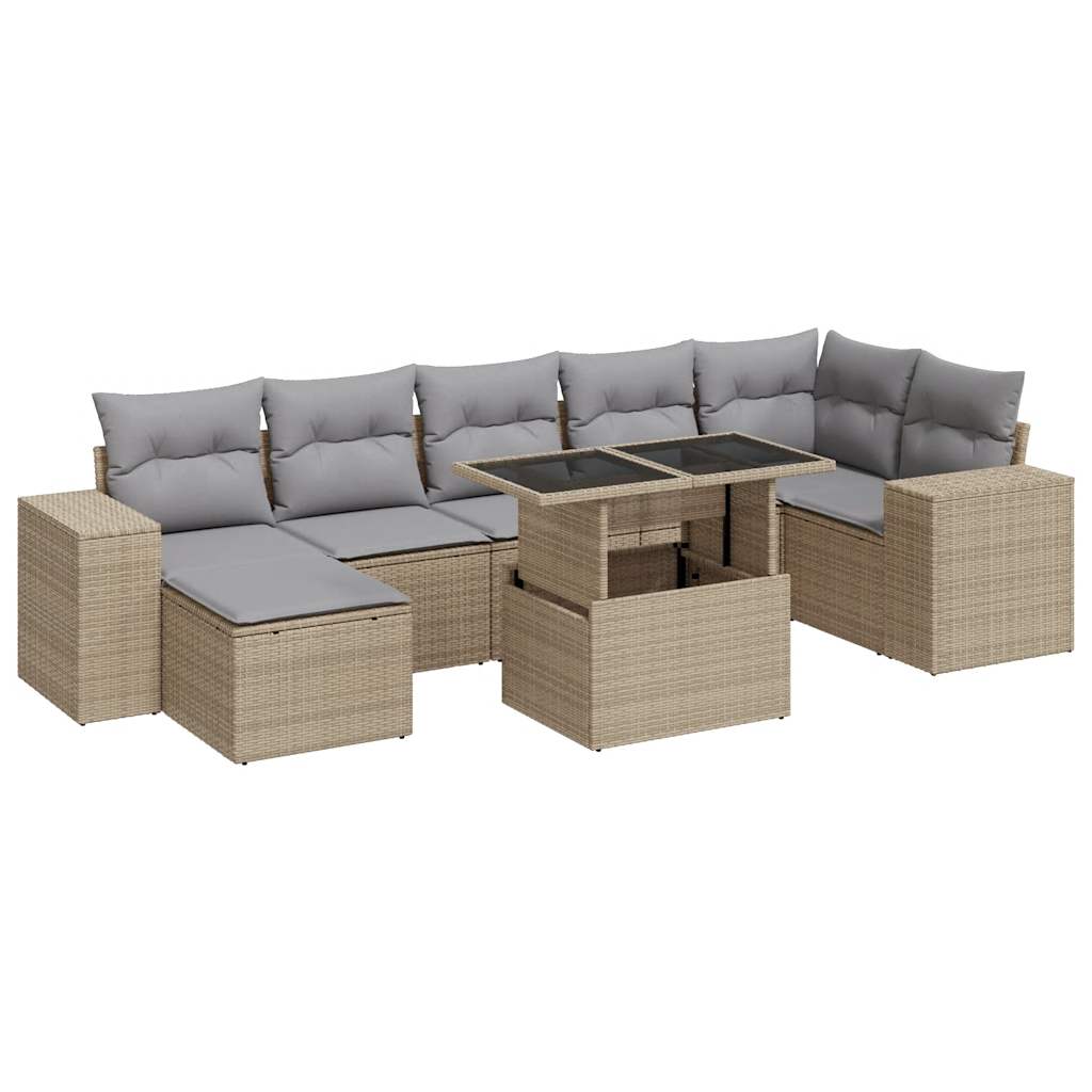 8-tlg. Garten-Sofagarnitur mit Kissen Beige Poly Rattan