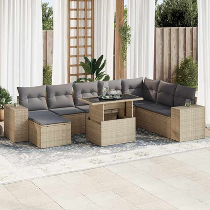 9-tlg. Garten-Sofagarnitur mit Kissen Beige Poly Rattan