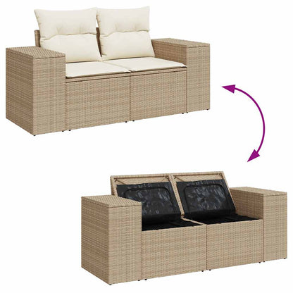 10-tlg. Garten-Sofagarnitur mit Kissen Beige Poly Rattan