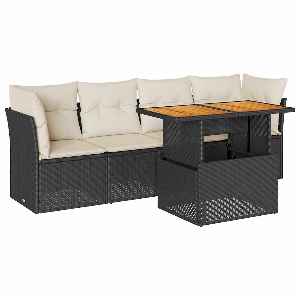 5-tlg. Garten-Sofagarnitur mit Kissen Schwarz Poly Rattan