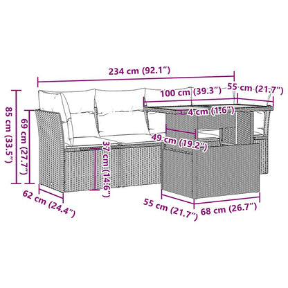 5-tlg. Garten-Sofagarnitur mit Kissen Grau Poly Rattan