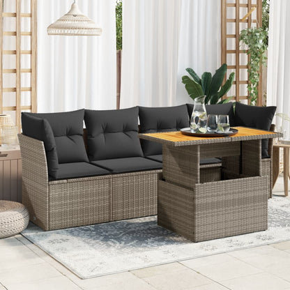 5-tlg. Garten-Sofagarnitur mit Kissen Grau Poly Rattan