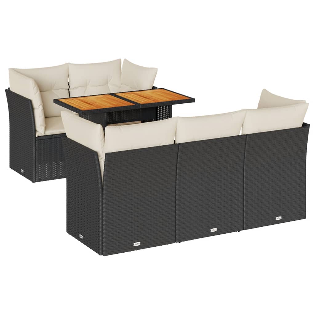 6-tlg. Garten-Sofagarnitur mit Kissen Schwarz Poly Rattan